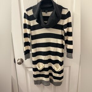 Express Black and White Striped Long Sleeve Dress